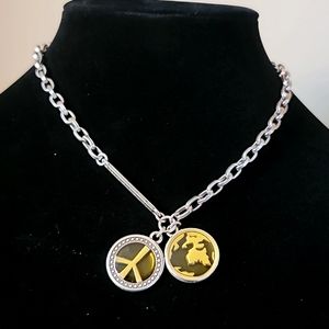 Vintage BRIGHTON World Peace Two Toned Double Pendant Necklace.